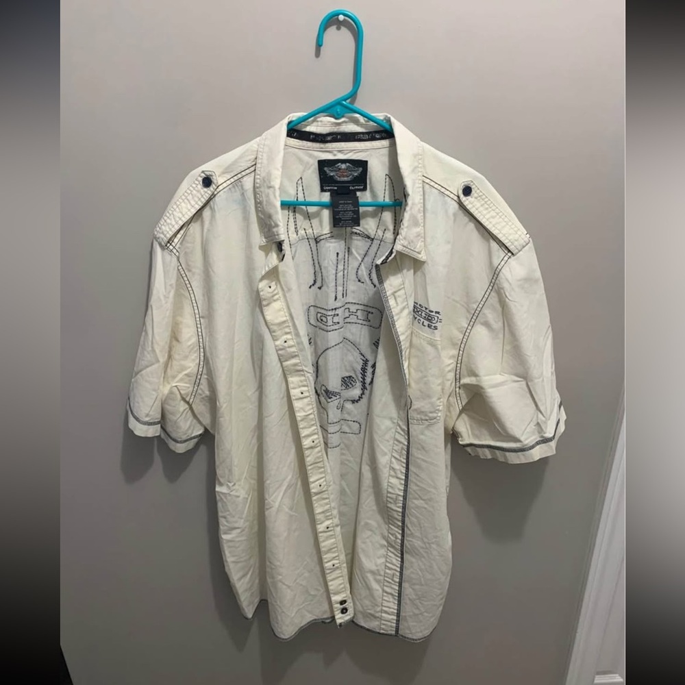 Harley Davidson Button Up T-Shirt 4XL Beige READ